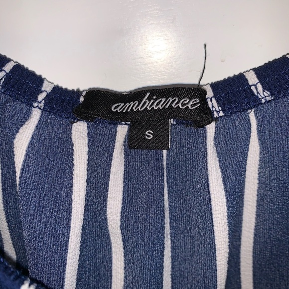 Ambiance white and blue striped off the shoulder romper - Picture 4 of 6